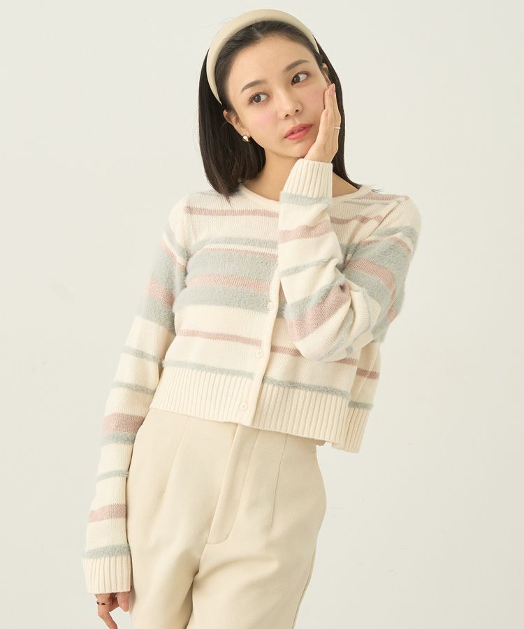 earth music&ecology「マルチボーダーコンパクトカーディガン」|カーディガン|