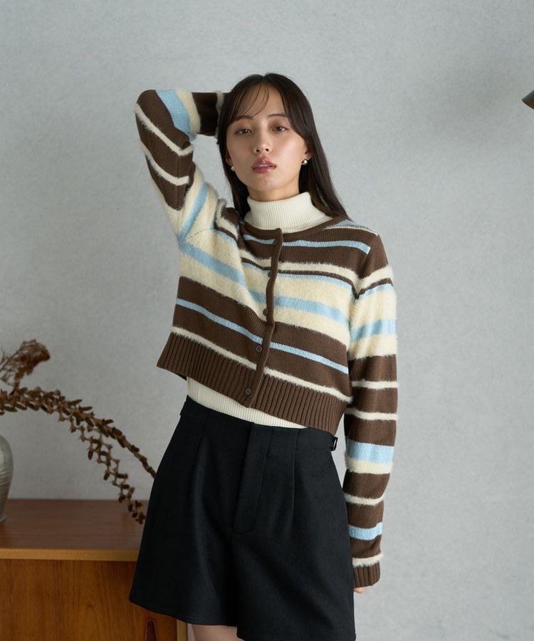 earth music&ecology「マルチボーダーコンパクトカーディガン」|カーディガン|