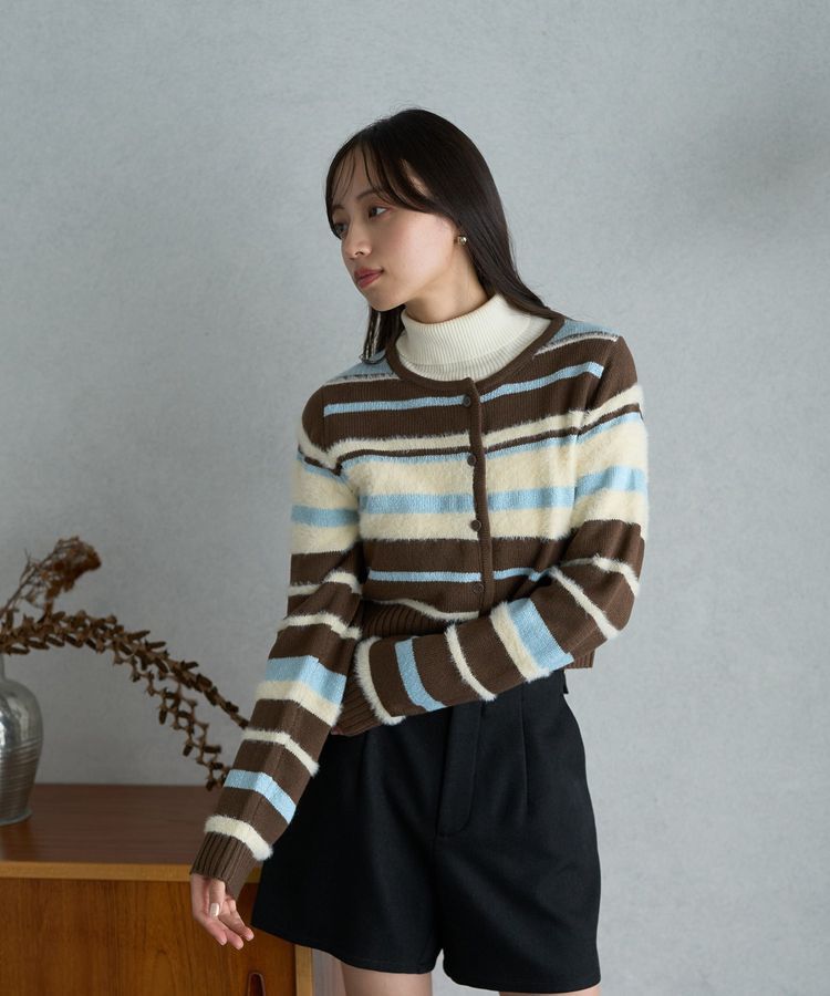 earth music&ecology「マルチボーダーコンパクトカーディガン」|カーディガン|