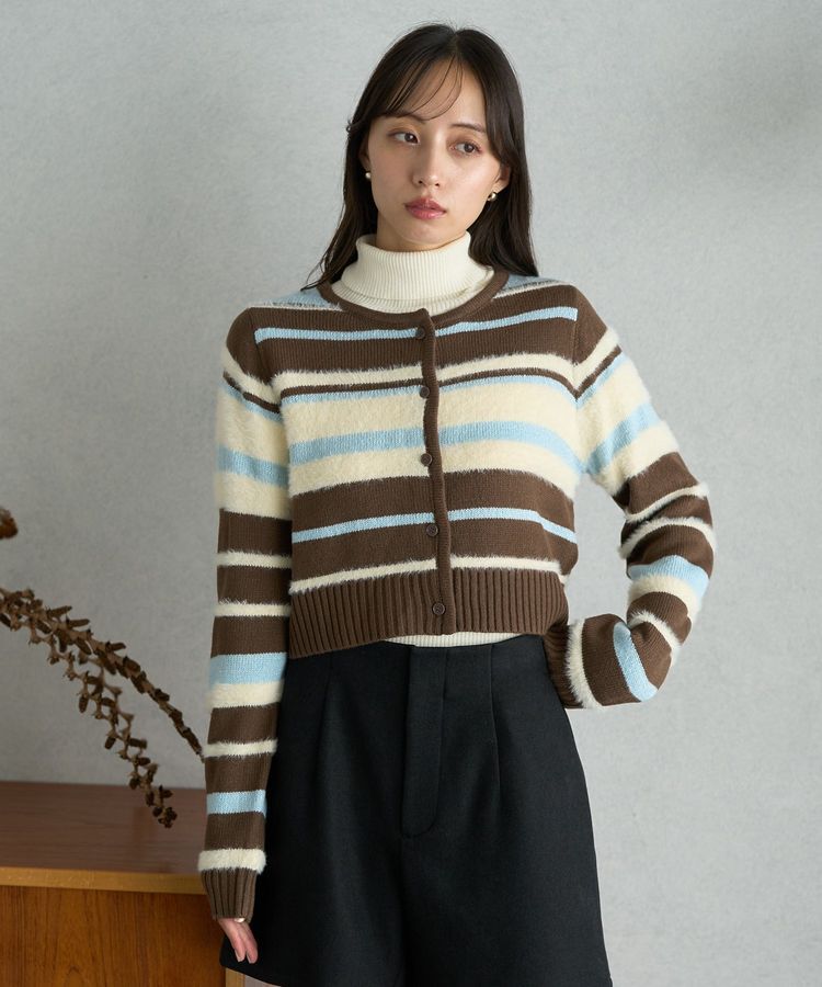 earth music&ecology「マルチボーダーコンパクトカーディガン」|カーディガン|Brown