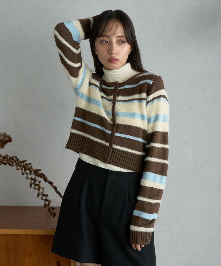 earth music&ecology「マルチボーダーコンパクトカーディガン」|カーディガン|