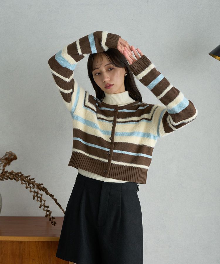 earth music&ecology「マルチボーダーコンパクトカーディガン」|カーディガン|