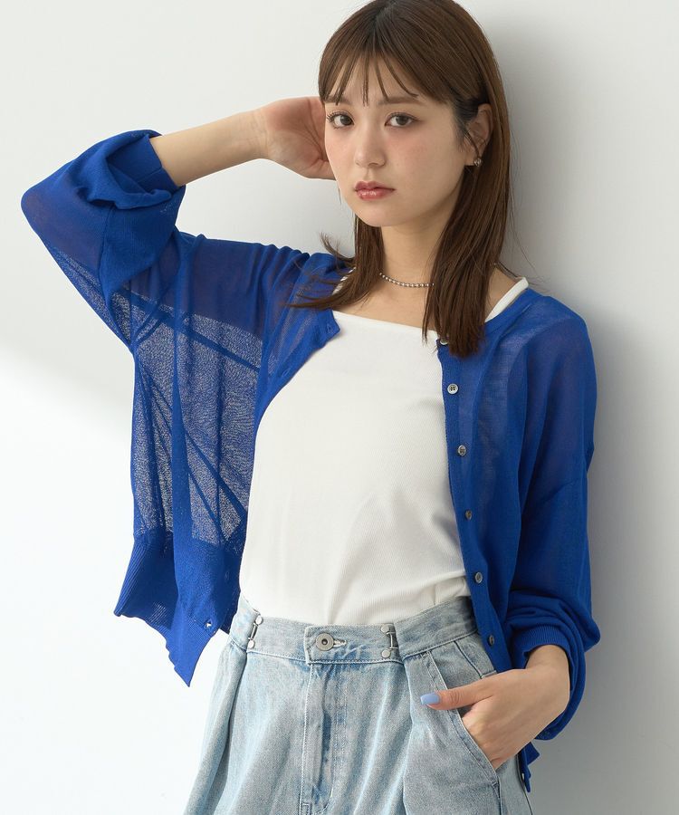 earth music&ecology「接触冷感シアークルーニットカーディガン」|カーディガン|Blue