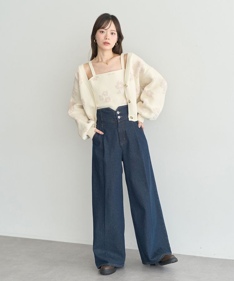 earth music&ecology「SET2点フラワージャガードカーデ+ビスチェ」|カーディガン|