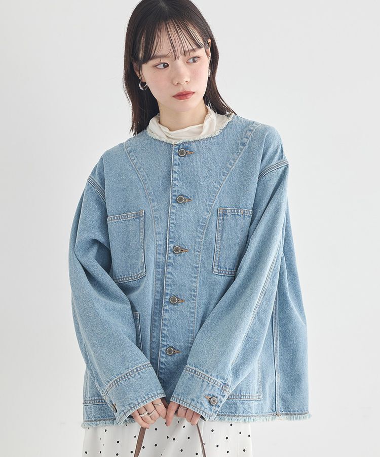 earth music&ecology「デニムノーカラーカバーオール」|テーラードジャケット|