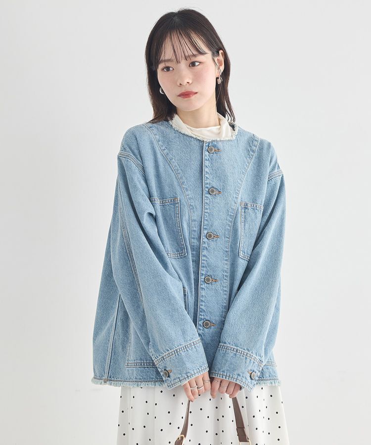earth music&ecology「デニムノーカラーカバーオール」|テーラードジャケット|
