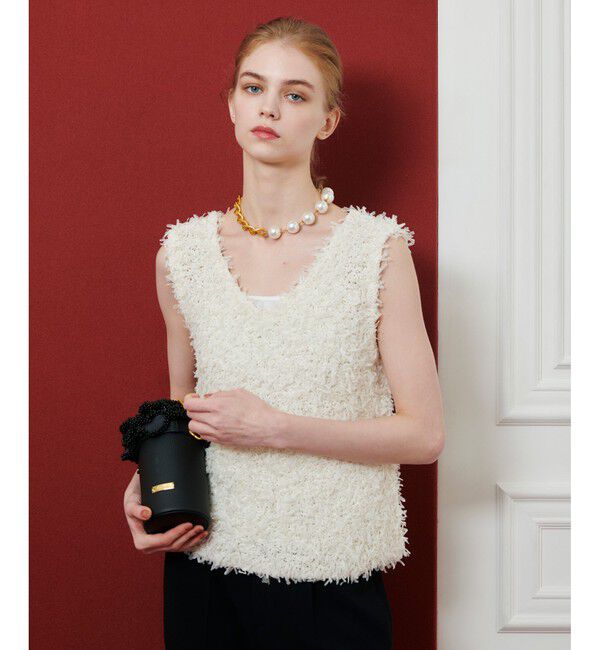 LOULOU WILLOUGHBY「【LOULOU WILLOUGHBY】リボンシャギープルオーバー」|ニット・セーター|オフホワイト