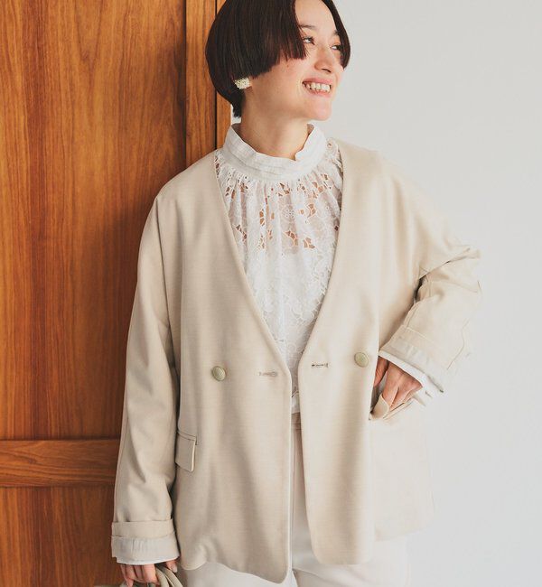  「ラペルレスジャケット」|テーラードジャケット|ベージュ