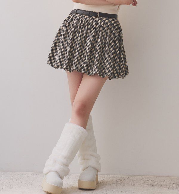  「ベルト付きプリーツバルーンミニスカート」|スカート|