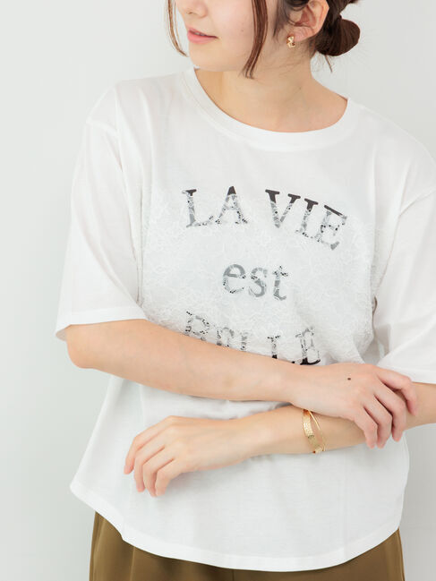 Te chichi TERRASSE「レースロゴプリントTシャツ」|Tシャツ・カットソー|オフホワイト