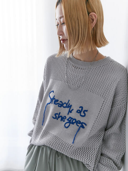 Samansa Mos2 blue「ロゴメッシュニットプルオーバー」|ニット・セーター|グレー