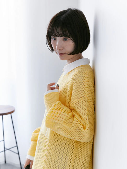 Samansa Mos2 blue「ロゴメッシュニットプルオーバー」|ニット・セーター|