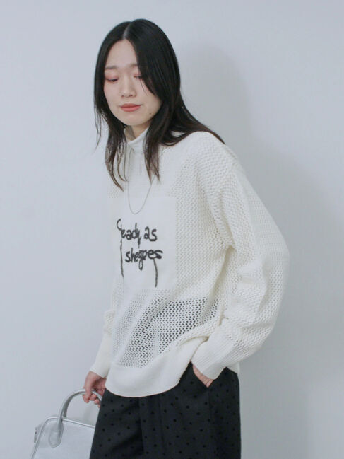 Samansa Mos2 blue「ロゴメッシュニットプルオーバー」|ニット・セーター|