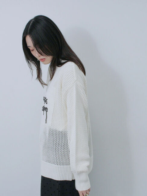 Samansa Mos2 blue「ロゴメッシュニットプルオーバー」|ニット・セーター|