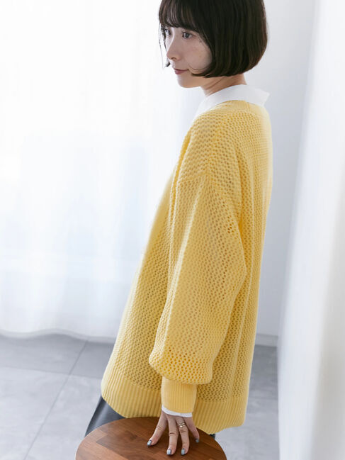 Samansa Mos2 blue「ロゴメッシュニットプルオーバー」|ニット・セーター|