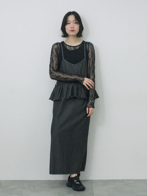 Samansa Mos2 blue「【ECO DENIM】ショルダーフリルベスト」|ダウンベスト・ベスト|