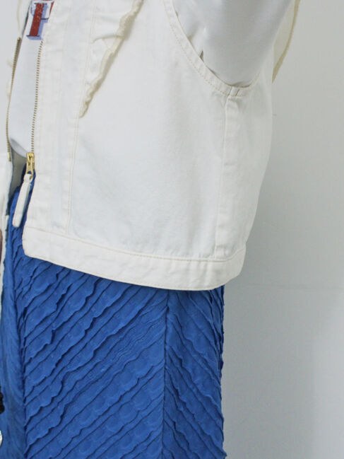 Samansa Mos2 blue「【ECO DENIM】ショルダーフリルベスト」|ダウンベスト・ベスト|