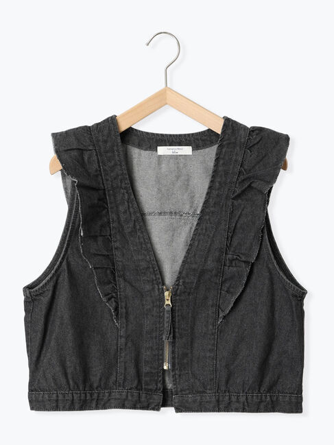 Samansa Mos2 blue「【ECO DENIM】ショルダーフリルベスト」|ダウンベスト・ベスト|