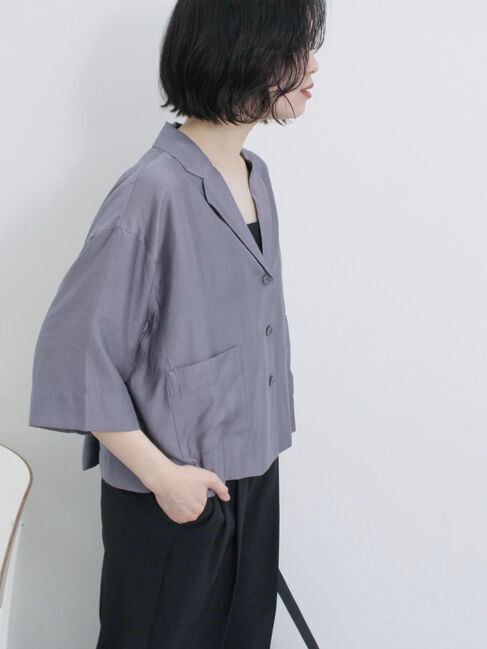 Samansa Mos2 blue「シアー開襟シャツ」|シャツ・ブラウス|