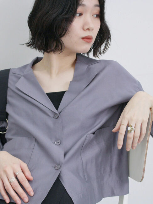 Samansa Mos2 blue「シアー開襟シャツ」|シャツ・ブラウス|