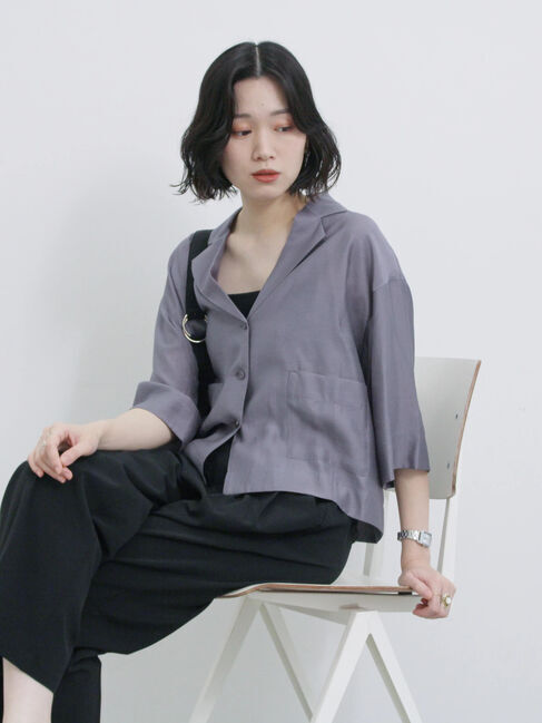 Samansa Mos2 blue「シアー開襟シャツ」|シャツ・ブラウス|