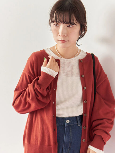Samansa Mos2 blue「マルチスタイル前後2wayクルーネックカーディガン」|カーディガン|オレンジ