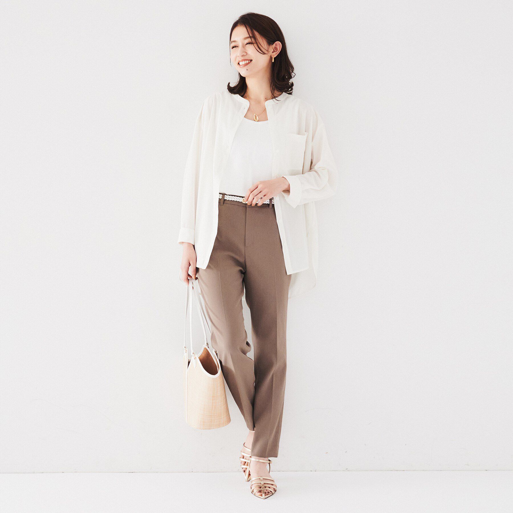 UNTITLED「【ゆったりシルエット/シアー】トリコットバンドカラーシャツ」|シャツ・ブラウス|