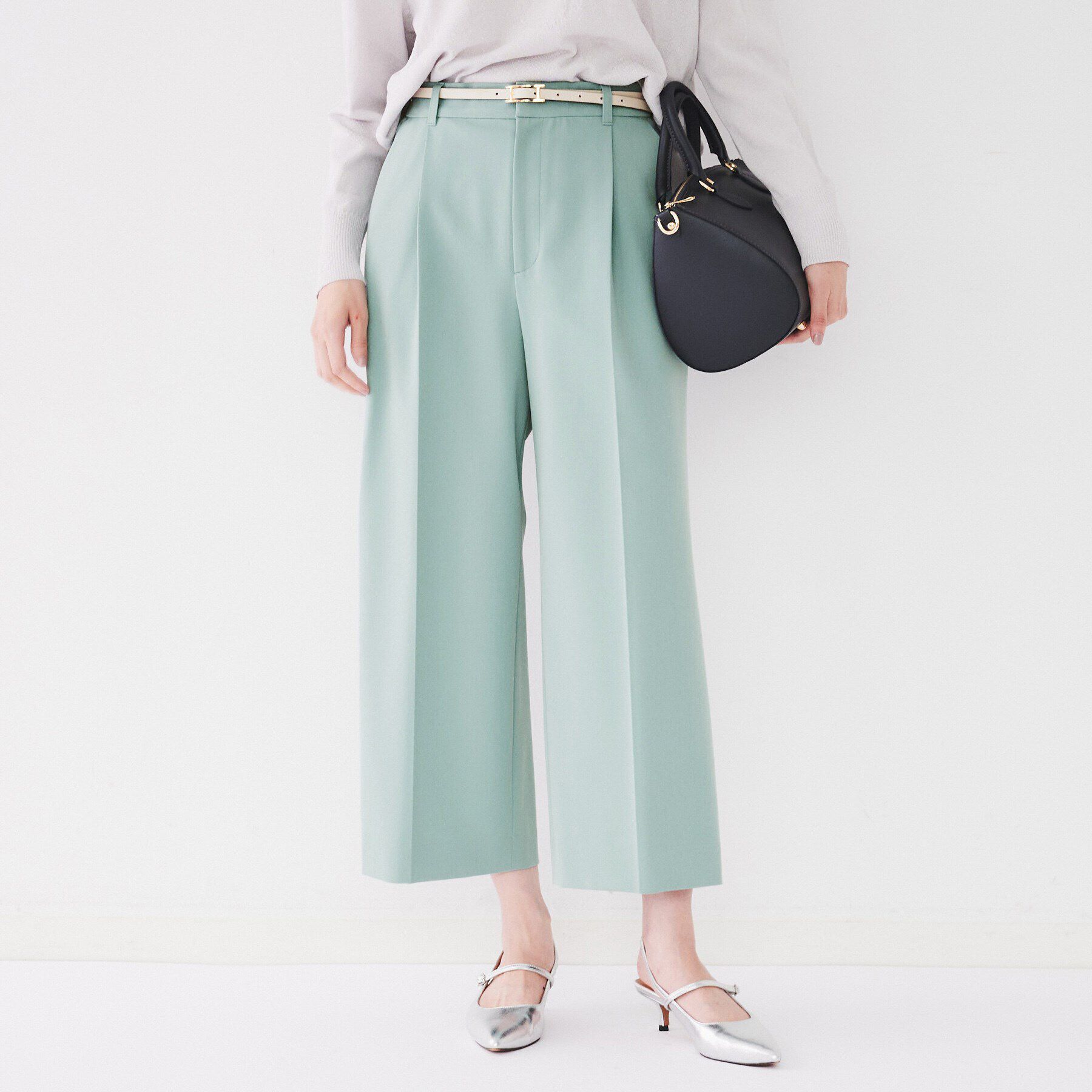 UNTITLED「【ストレッチ/後ろウエストゴム】タックワイドパンツ」|その他|ミントグリーン(02