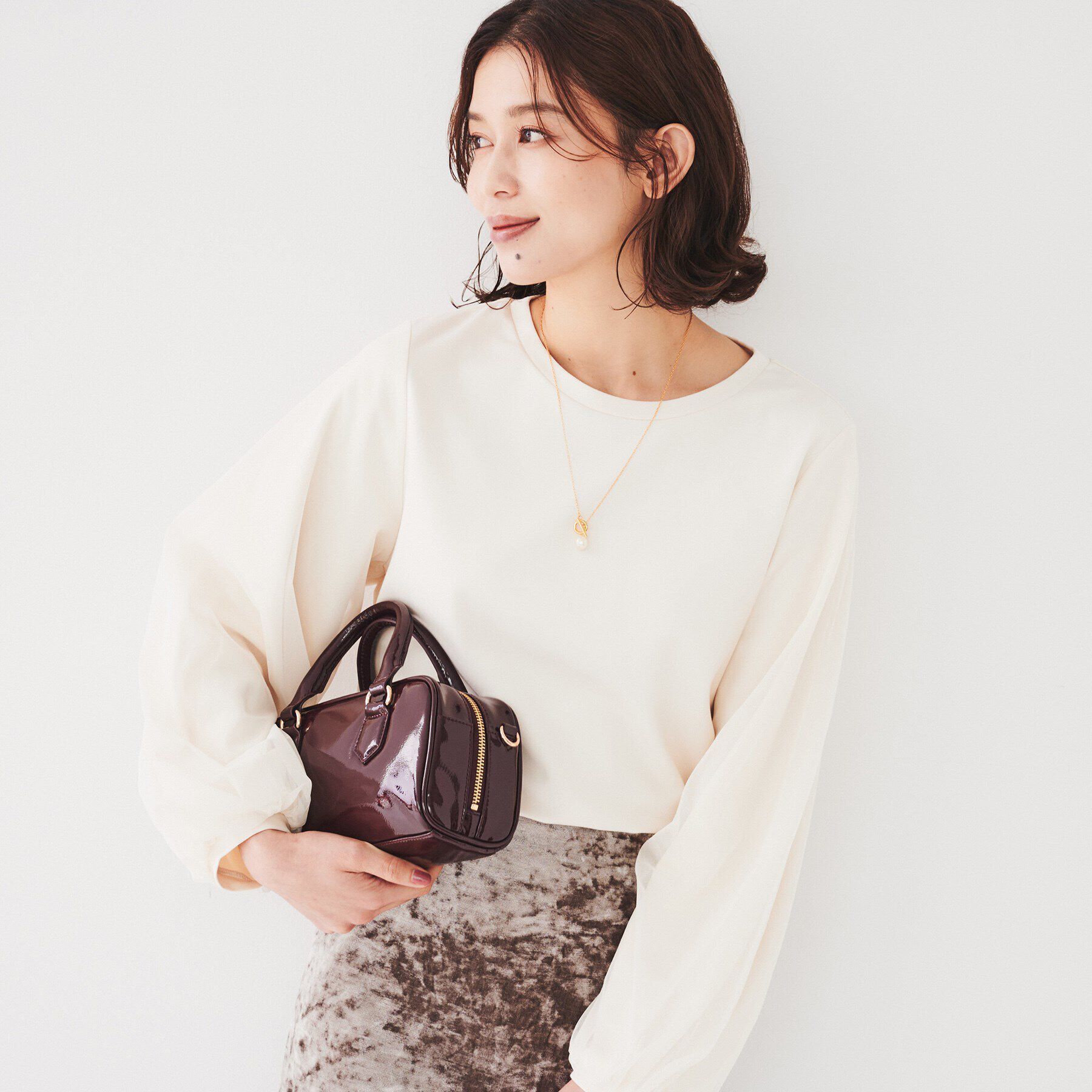 UNTITLED「【洗える/すっきり丈/きれいめ】ストレッチポンチ袖チュールカットソー」|Tシャツ・カットソー|