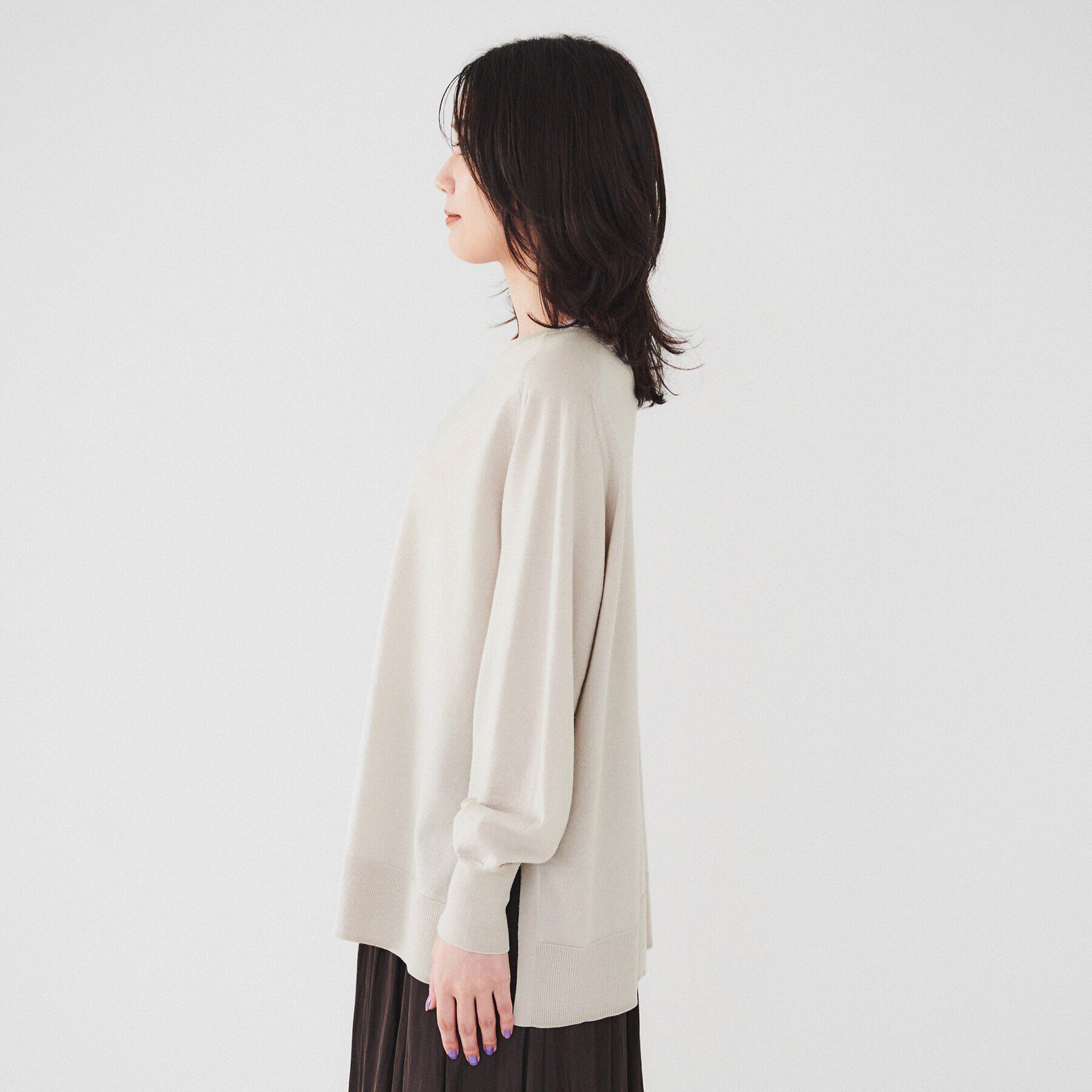 UNTITLED「【体型カバー】ウール ロング丈プルオーバーニット」|ニット・セーター|
