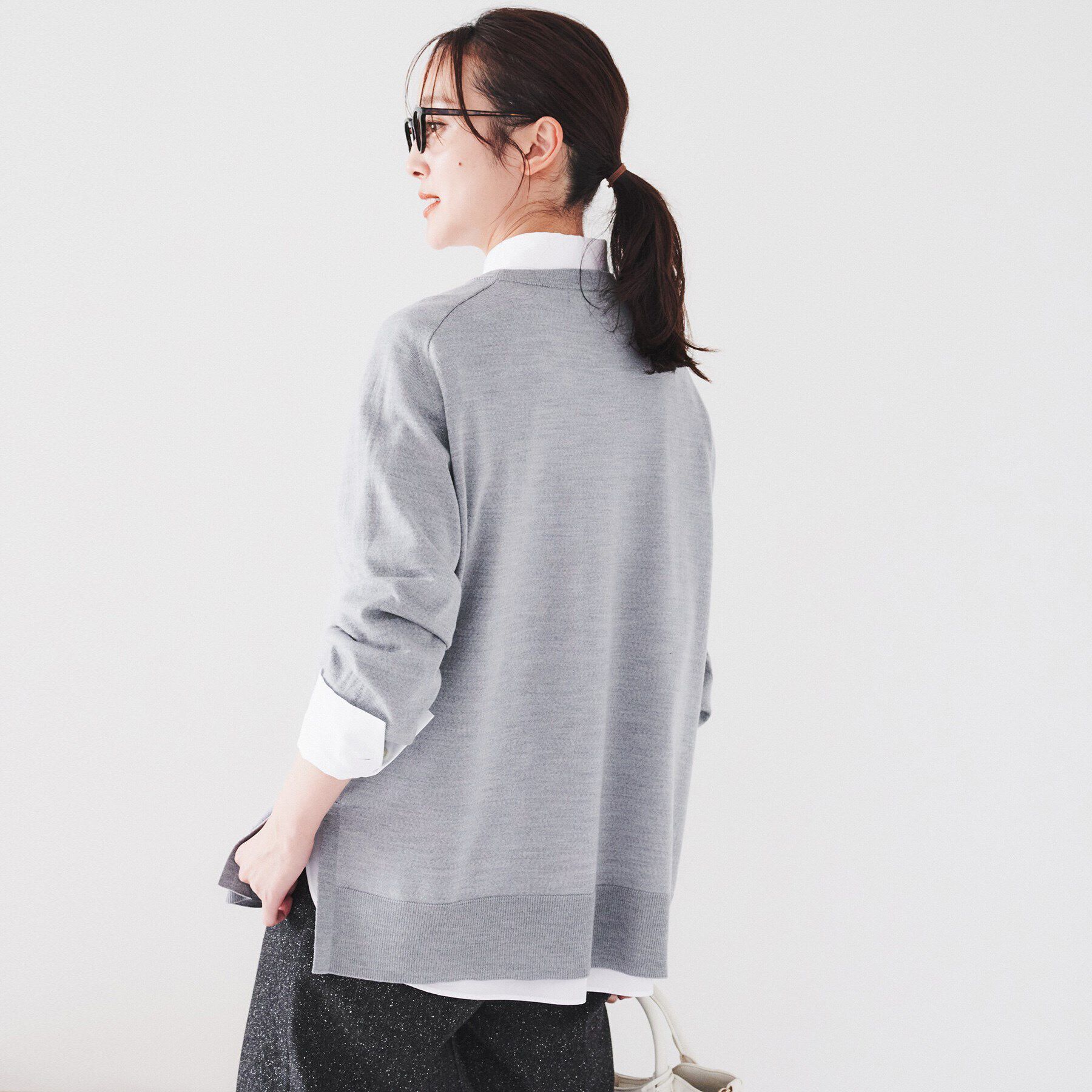 UNTITLED「【体型カバー】ウール ロング丈プルオーバーニット」|ニット・セーター|