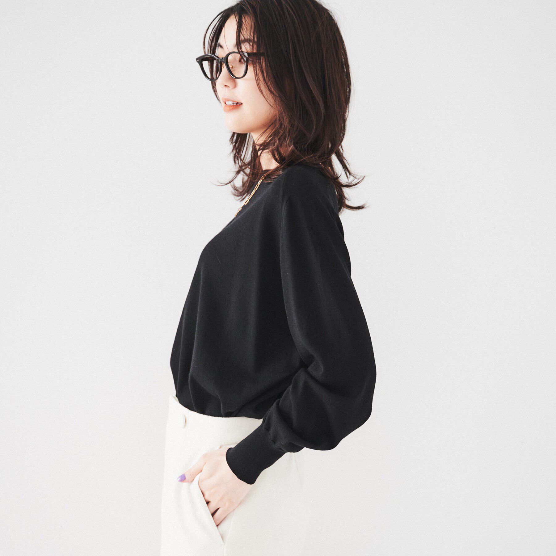 UNTITLED「【体型カバー】ウール ロング丈プルオーバーニット」|ニット・セーター|