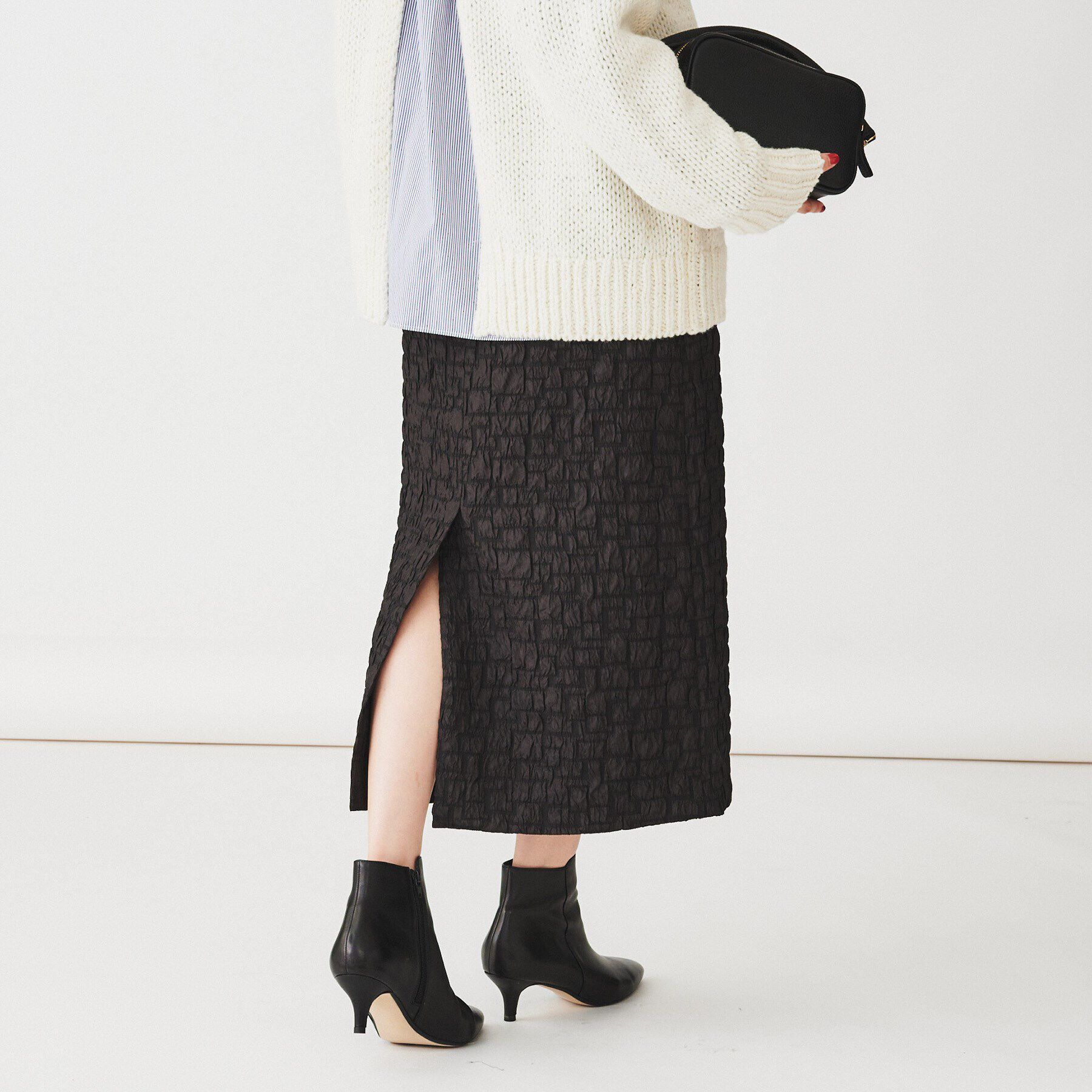 UNTITLED「【後ろウエストゴム/日本製/洗える】ブロック柄ジャカードナロースカート」|スカート|