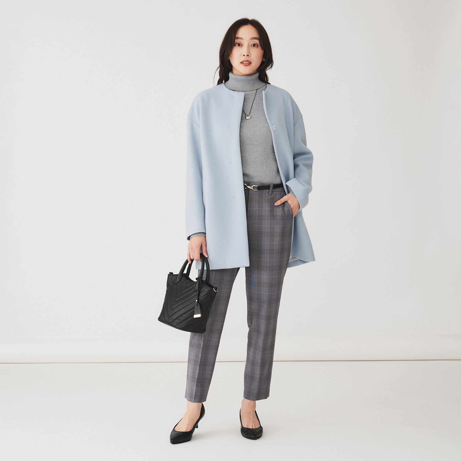 UNTITLED「【日本製】ミディ丈ノーカラーコート」|ノーカラーコート|