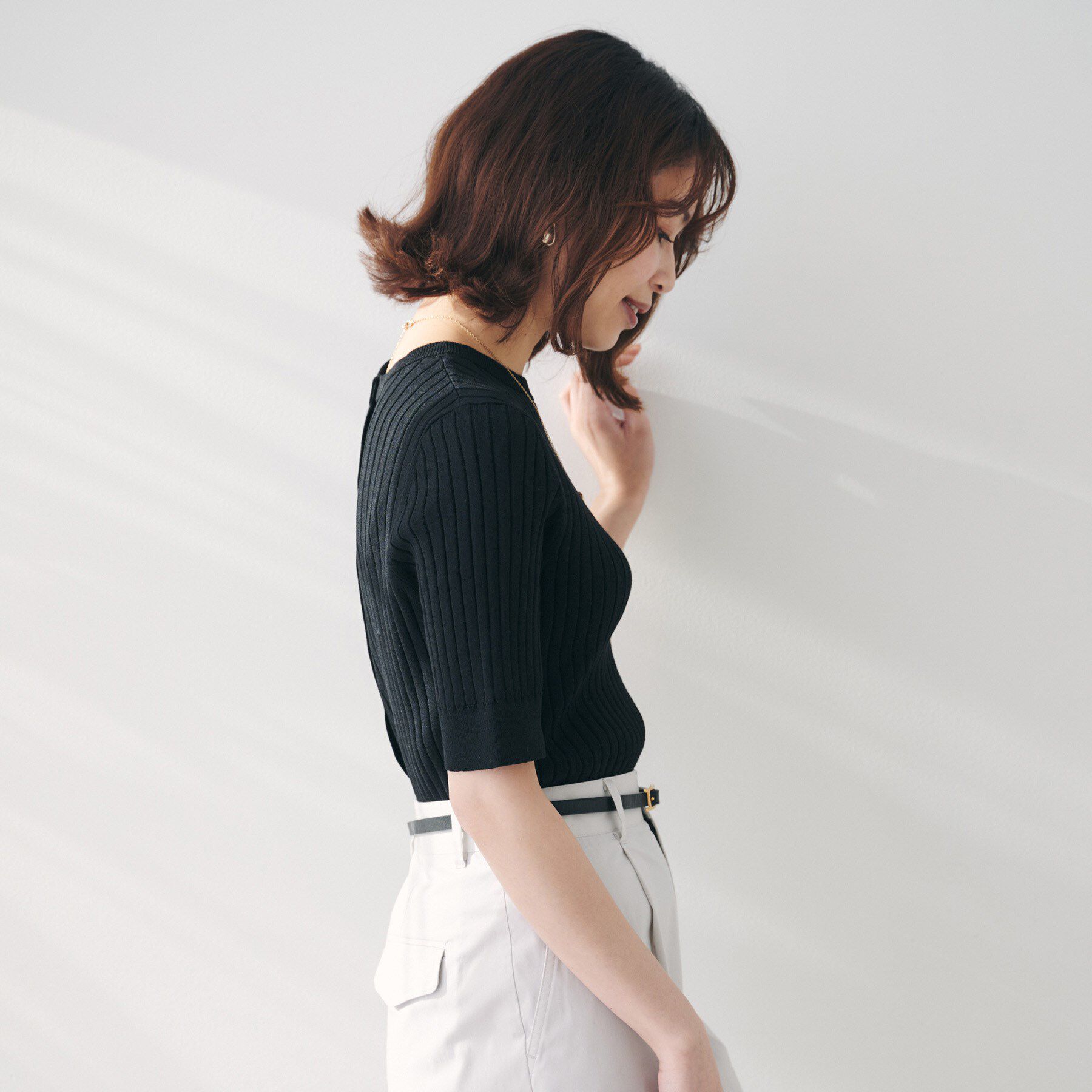 UNTITLED「【五分袖/タイト】コットンリネン2WAYニット」|ニット・セーター|