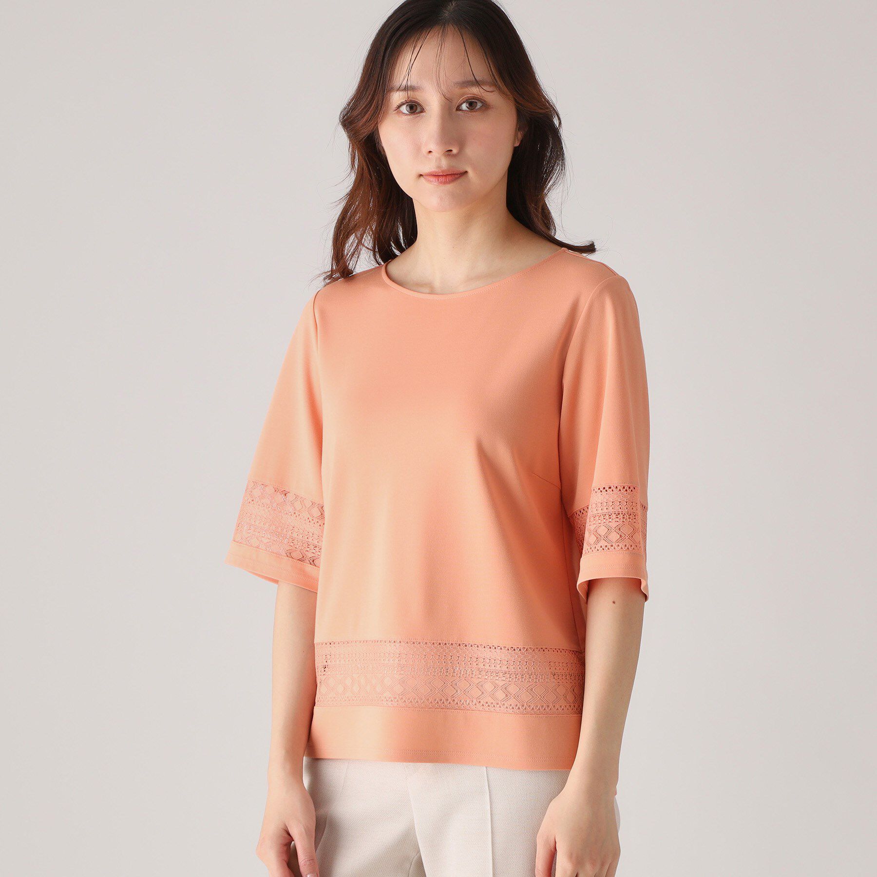 COUP DE CHANCE「【洗える／日本製】レース使いジャージトップス」|Tシャツ・カットソー|