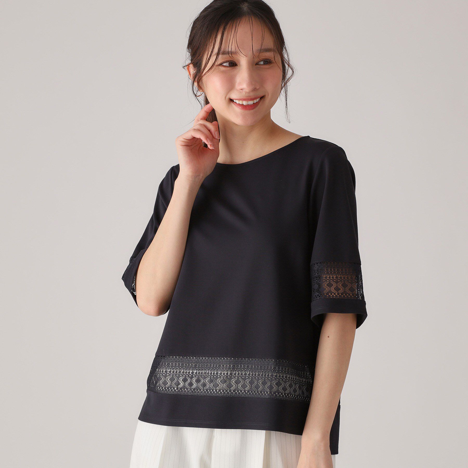 COUP DE CHANCE「【洗える／日本製】レース使いジャージトップス」|Tシャツ・カットソー|