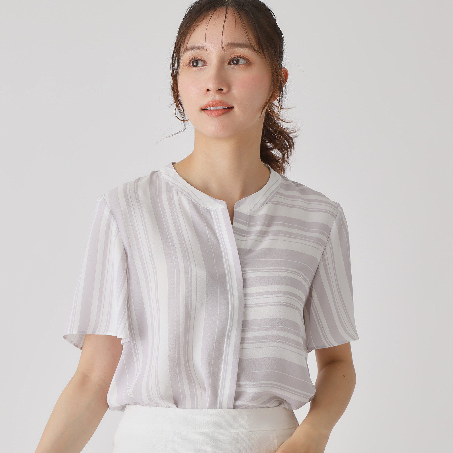 COUP DE CHANCE「【洗える／日本製】ストライプ&times;ボーダーブラウス」|シャツ・ブラウス|