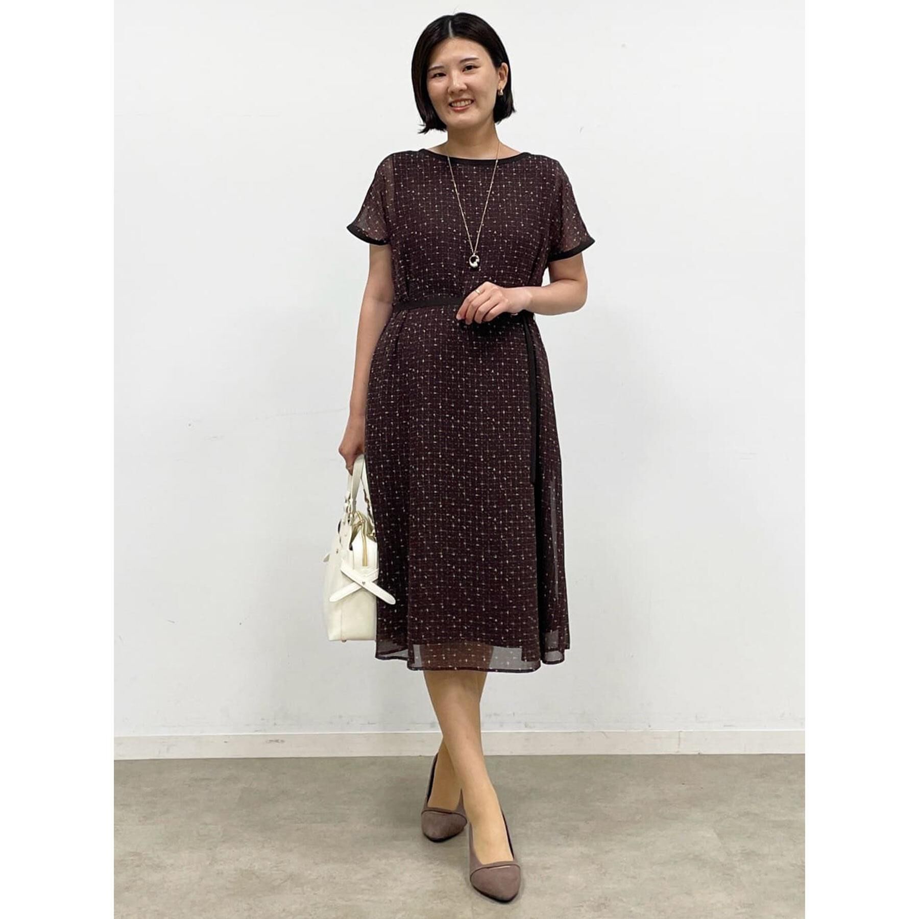 Reflect「【WEB先行カラーあり／マシンウォッシュ可／ナローベルト付き】オフボディツイードチェックワンピース」|ワンピース|