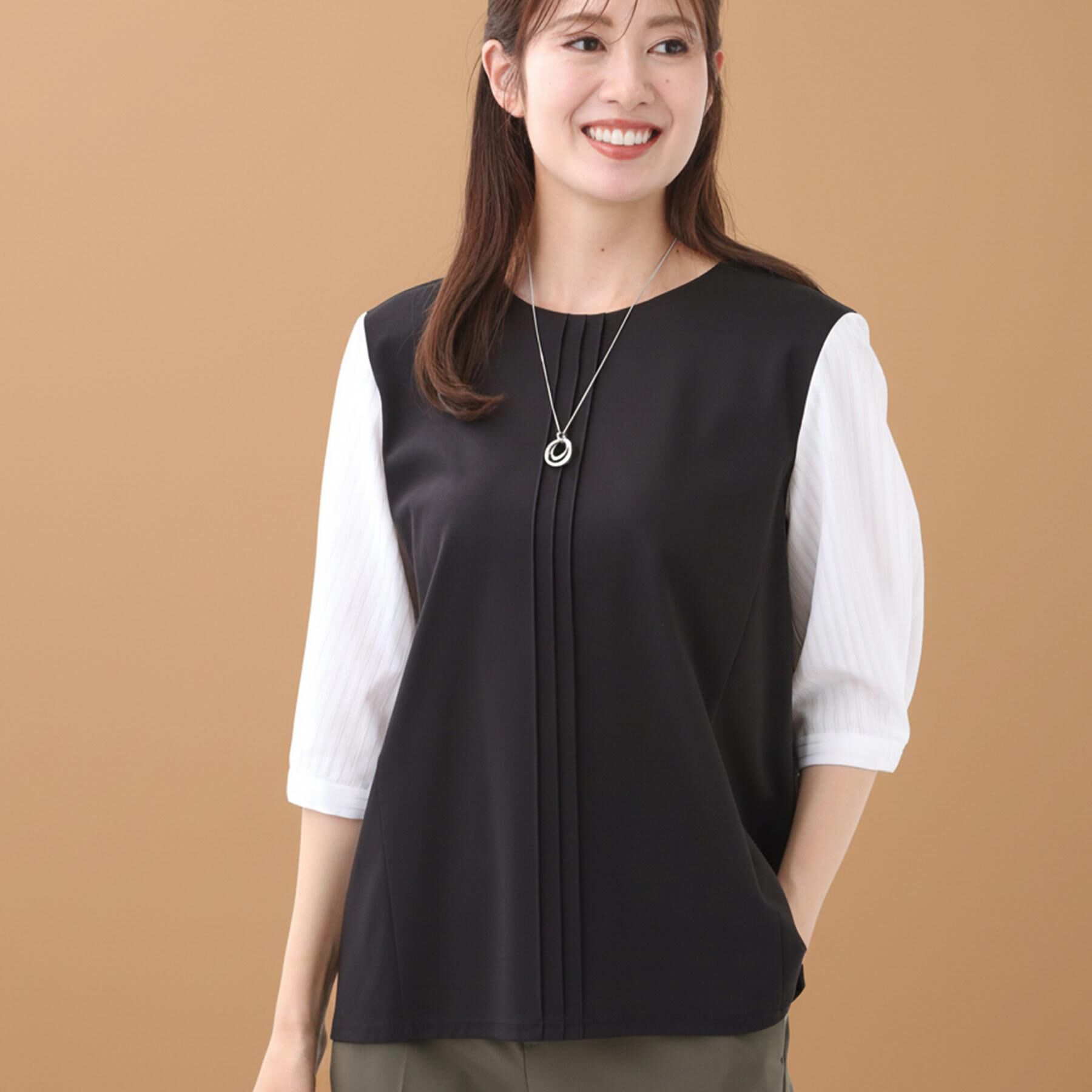 Reflect「【アウターを着てもすっきり／体型カバー／腰周りが気にならない】長め丈プルオーバージャージ」|Tシャツ・カットソー|ブラック(519)