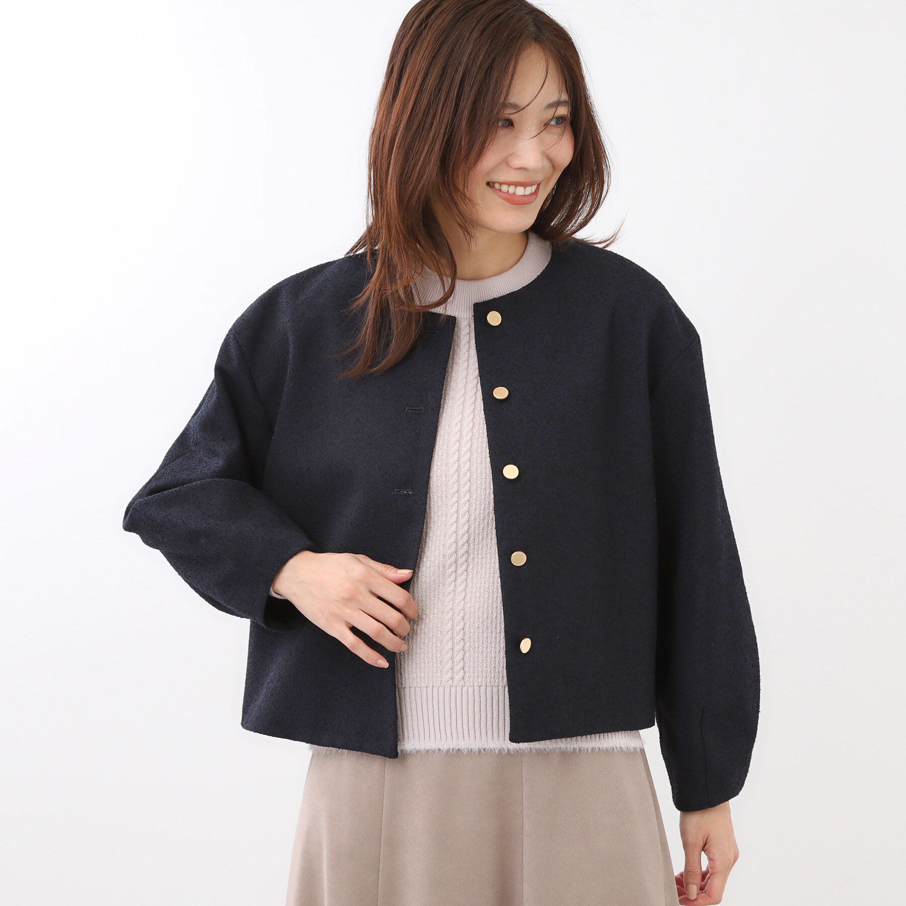 Reflect「【着映え◎／アームホールゆったり】グレンチェックジャコット」|ノーカラージャケット|ネイビー(094)