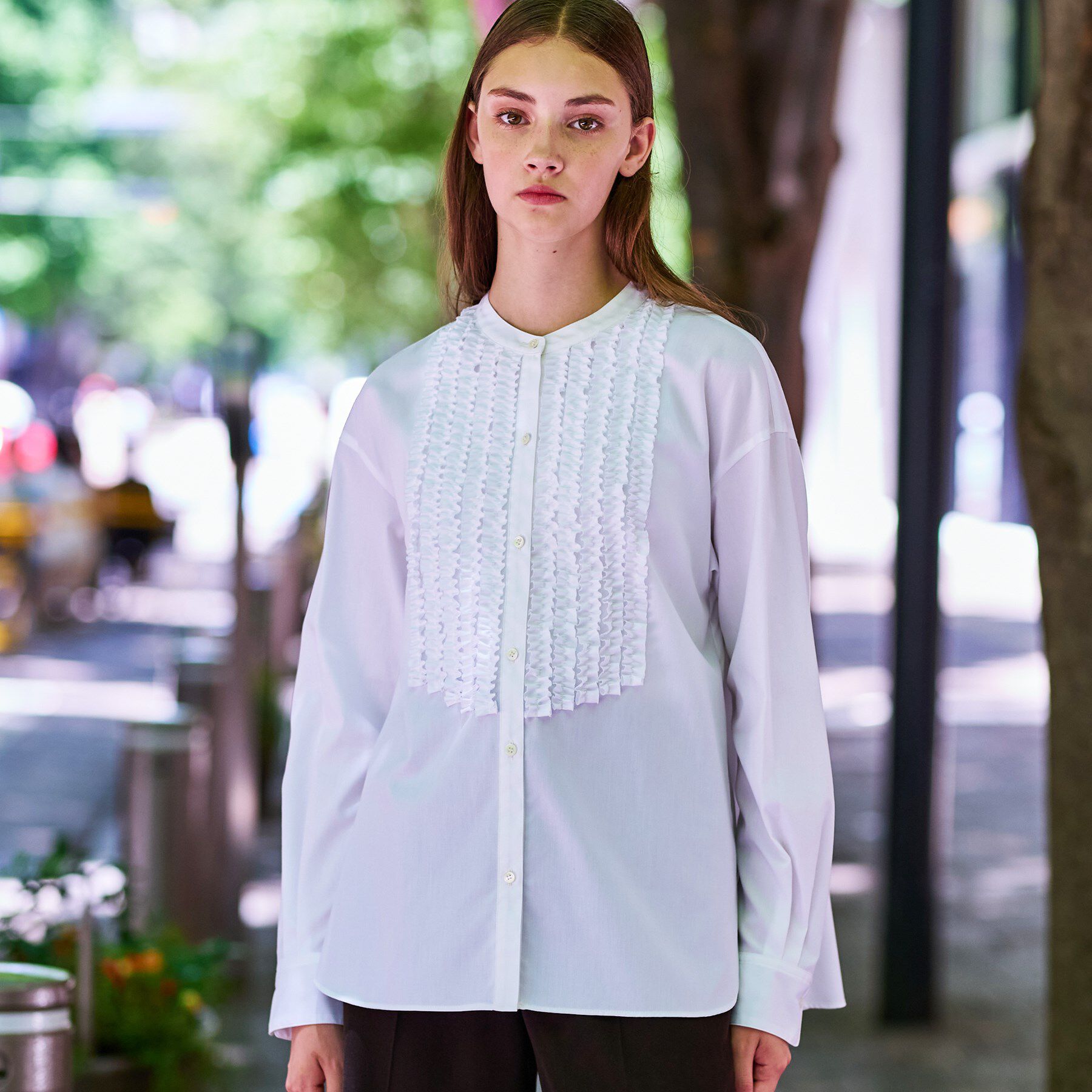 DRESSTERIOR「フロントフリルブラウス」|シャツ・ブラウス|オフホワイト(003