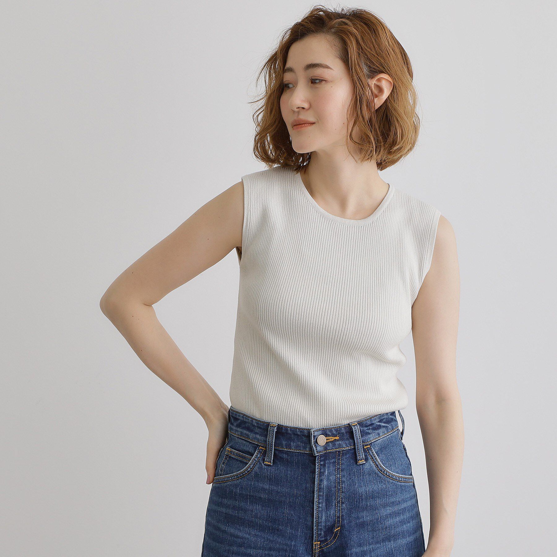 grove「さりげないラメで毎日のコーデにアクセントを リブラメニットタンク」|キャミソール|オフホワイト(003