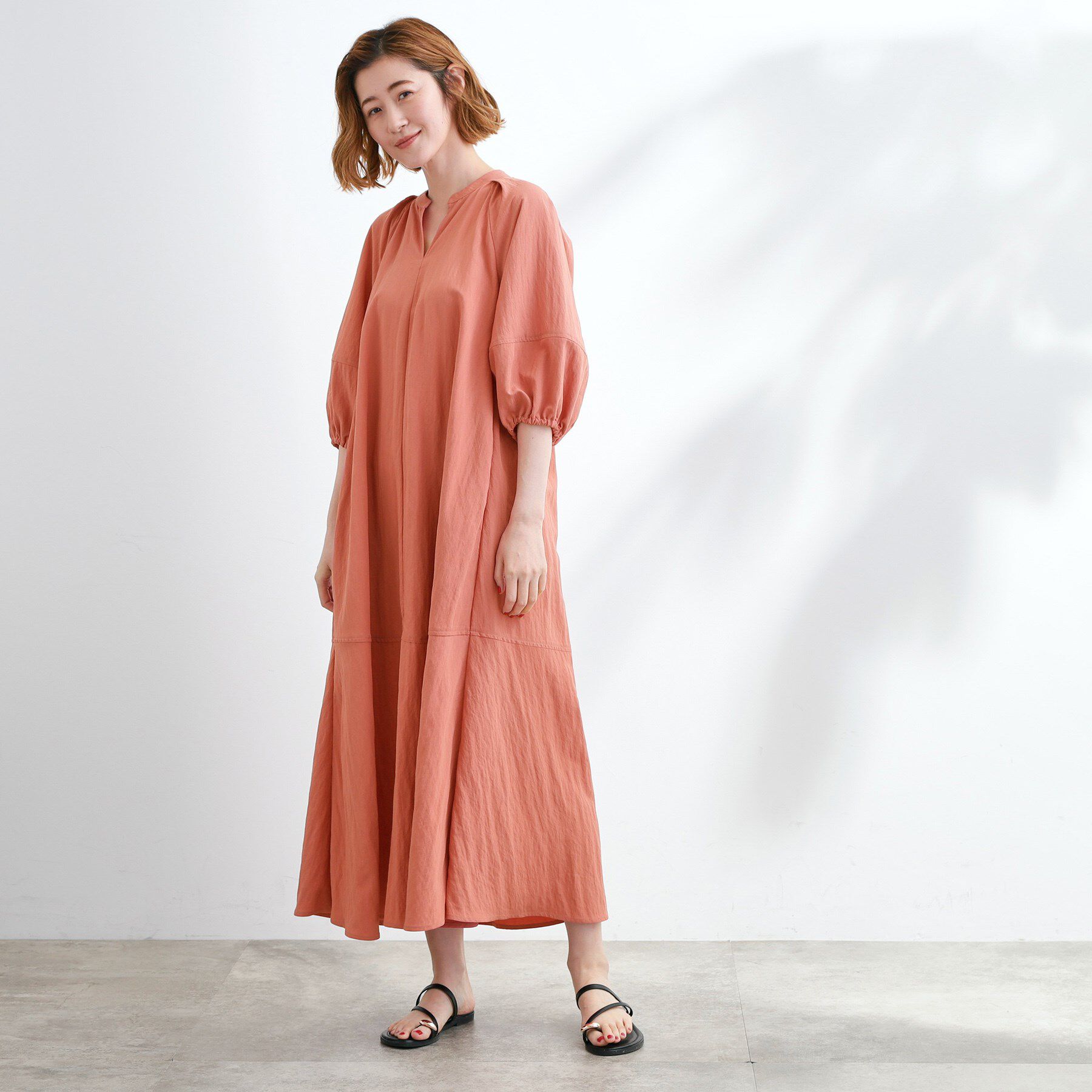 grove「お洒落で快適 ラグランスリーブワンピース」|ワンピース|オレンジ(067)