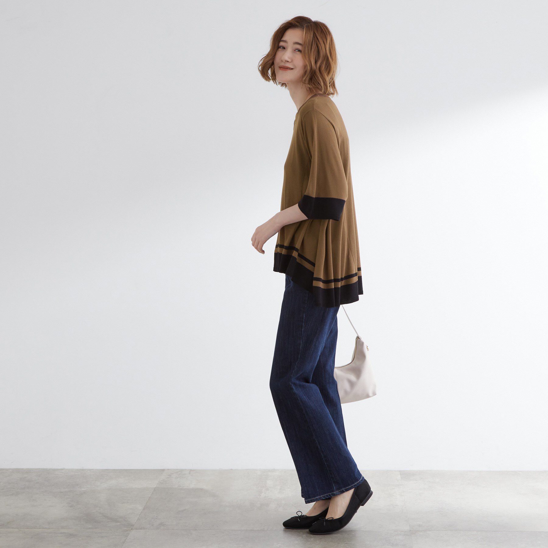 grove「涼やか体型カバー　配色シアーニットプルオーバー」|ニット・セーター|