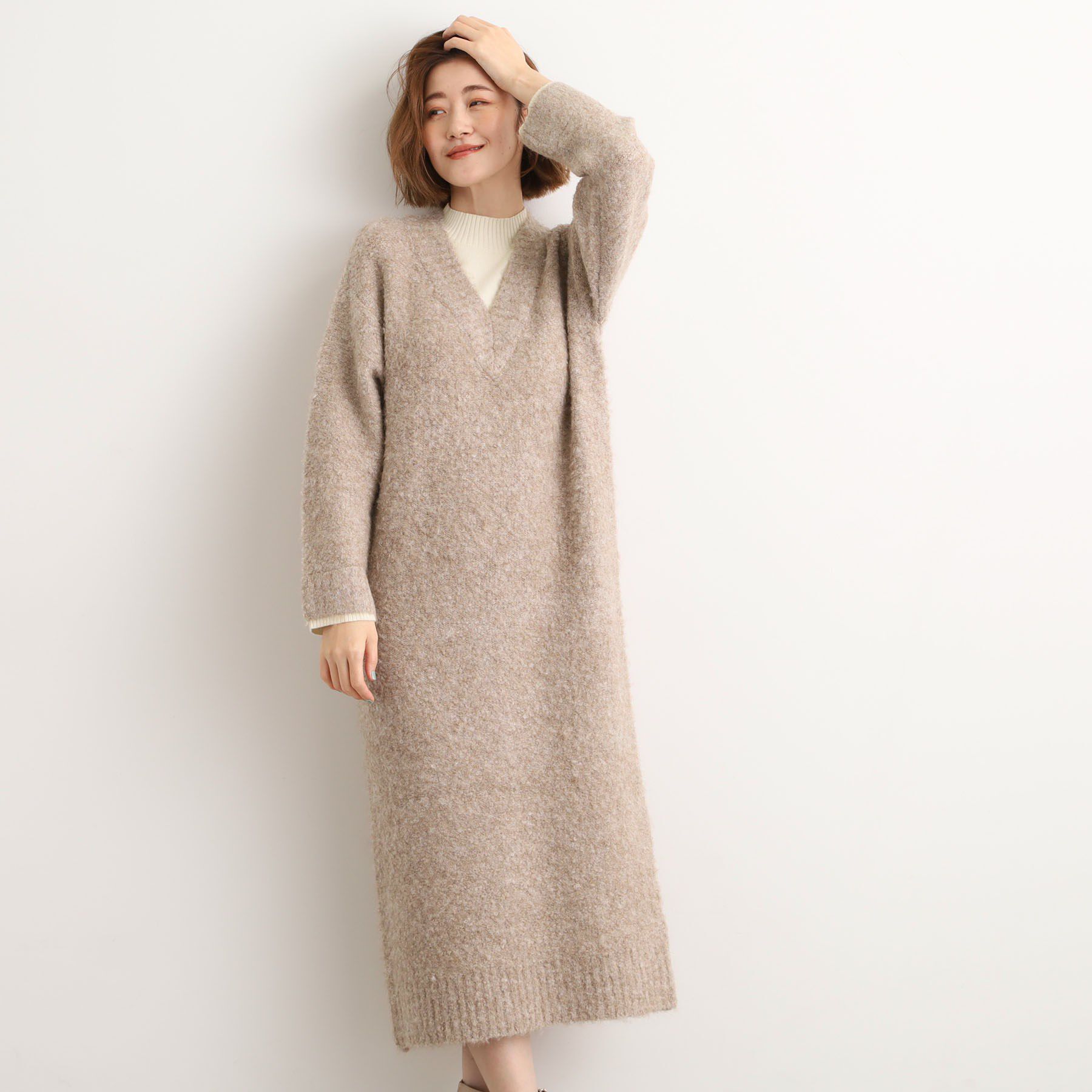 grove「一枚でレイヤードコーデ完成！ブークレーニットワンピース」|ワンピース|ベージュ(052)