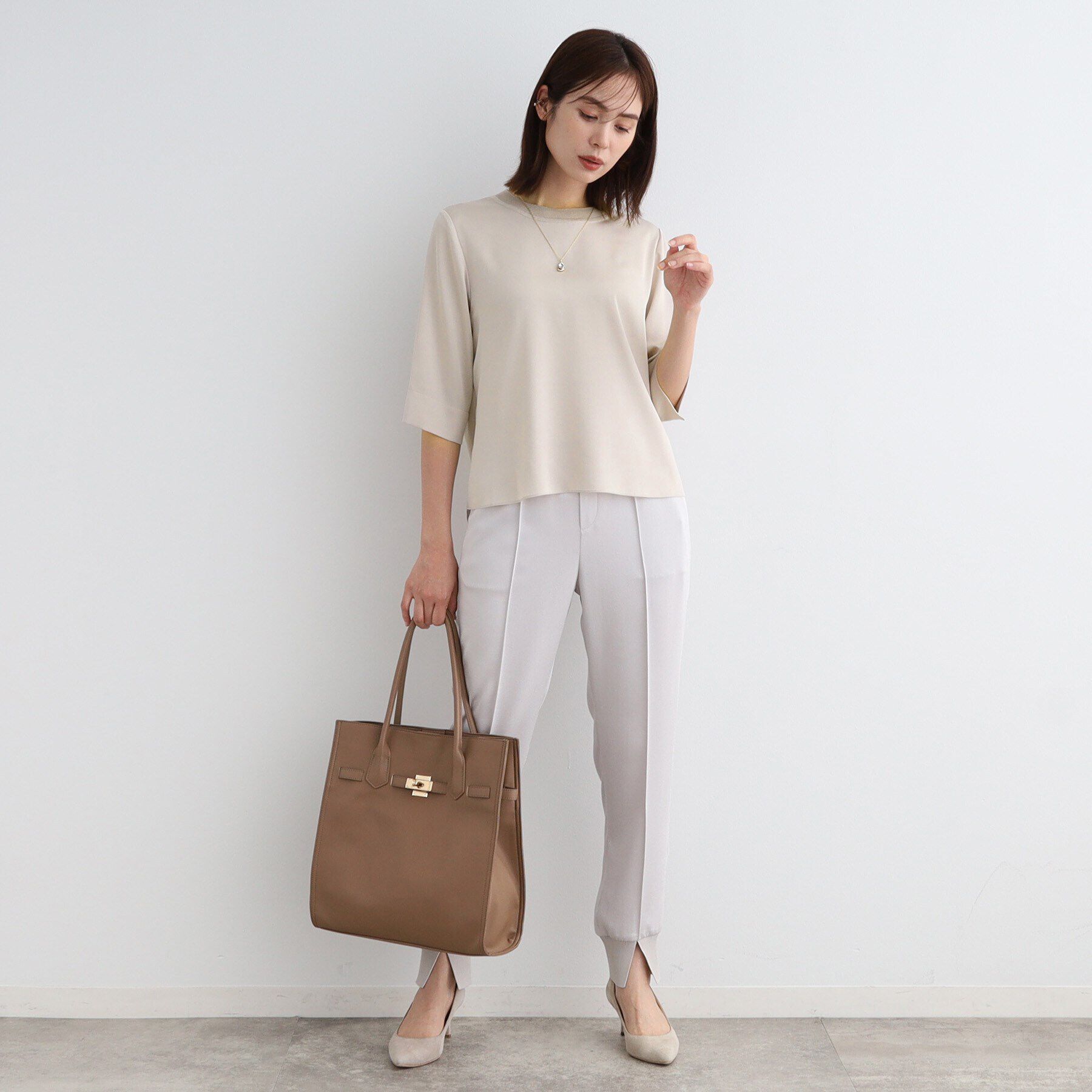 INDIVI「【洗える／5分袖】リブデザインドレープブラウス」|シャツ・ブラウス|