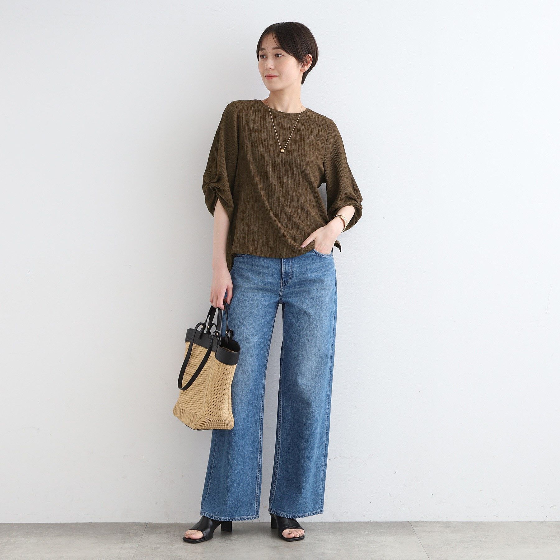 INDIVI「【洗える／UVケア／凹凸素材】タックスリーブトップス」|Tシャツ・カットソー|