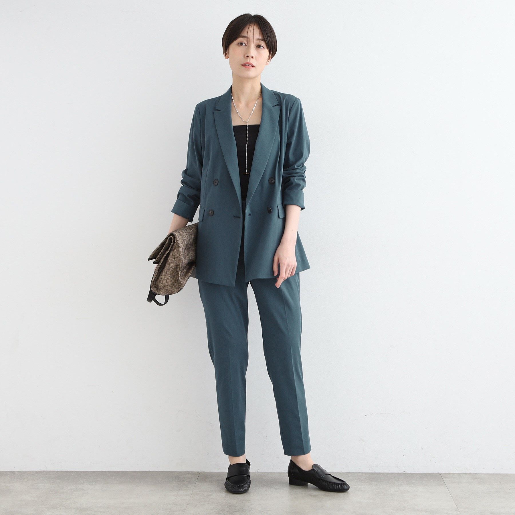 INDIVI「【洗える／UVケア／接触冷感／SETUP可能】麻混テーラードダブルジャケット」|スーツ|