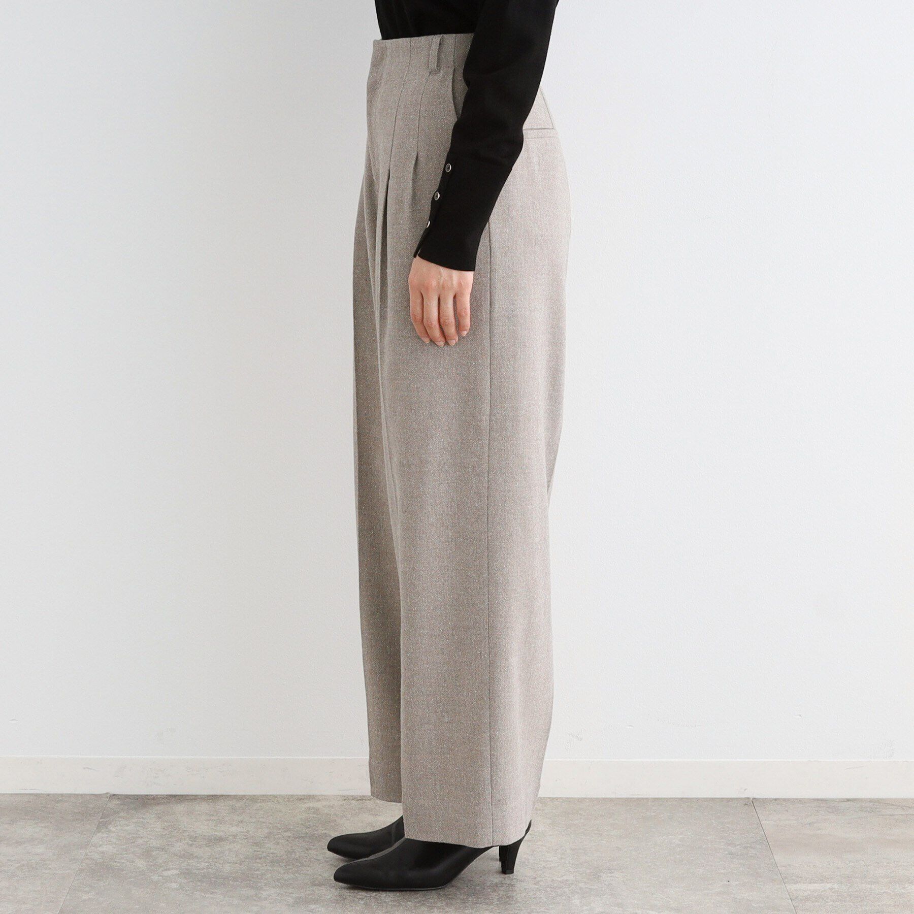 INDIVI「【ウール混】ネップヘリンボーン ワイドパンツ」|その他|